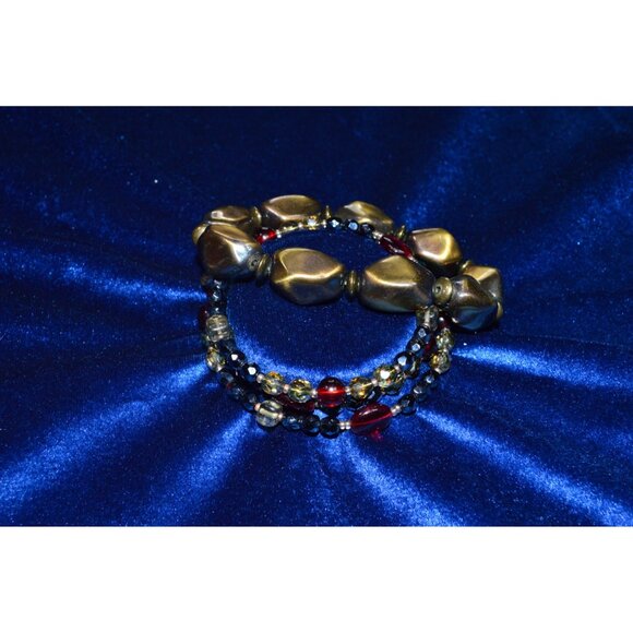 Bracelet lot of 2 Multicolored Beaded Wrap Stretch Brown Costume Jewelry - Picture 6 of 6